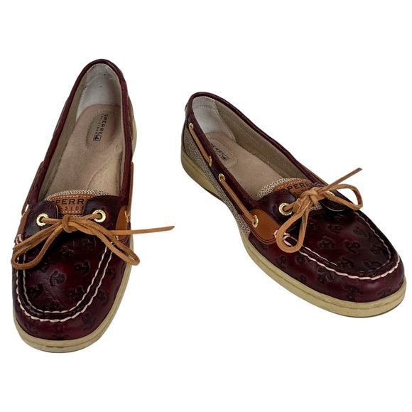 SPERRY Top-Sider Angelfish Embossed Anchor Shoe‎ Leather Burgundy Size 9.5 - Picture 1 of 14